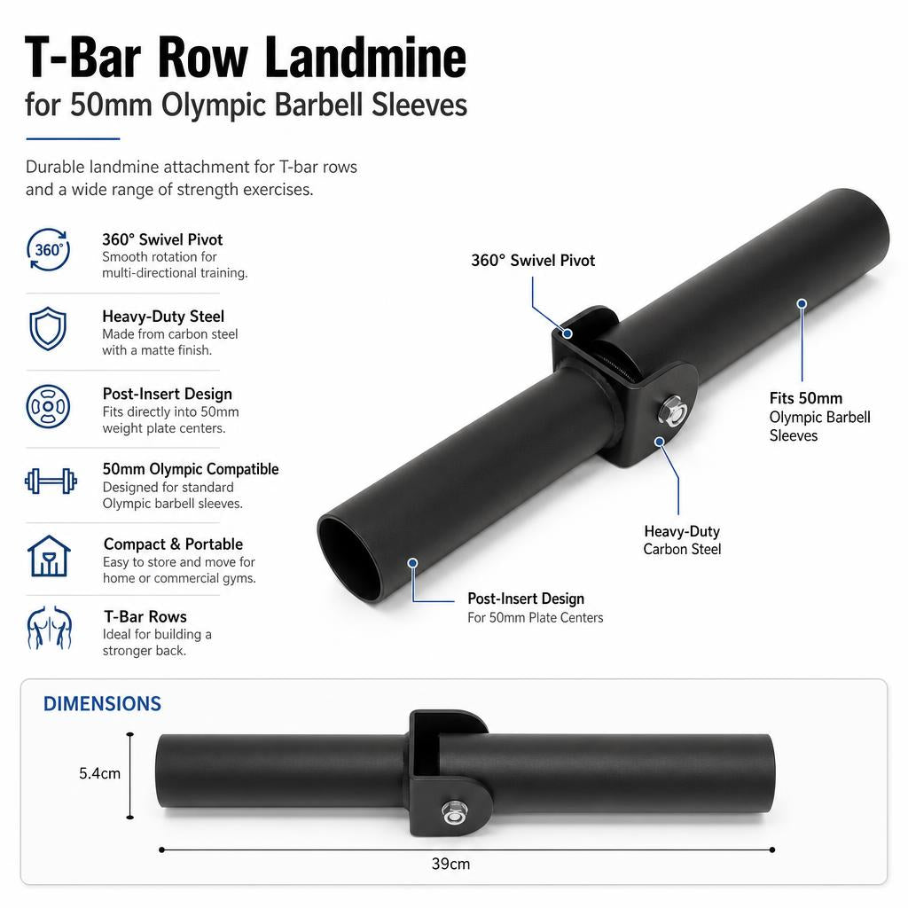 T-Bar Row Landmine Attachment for 50mm Olympic Barbell Sleeves - Black