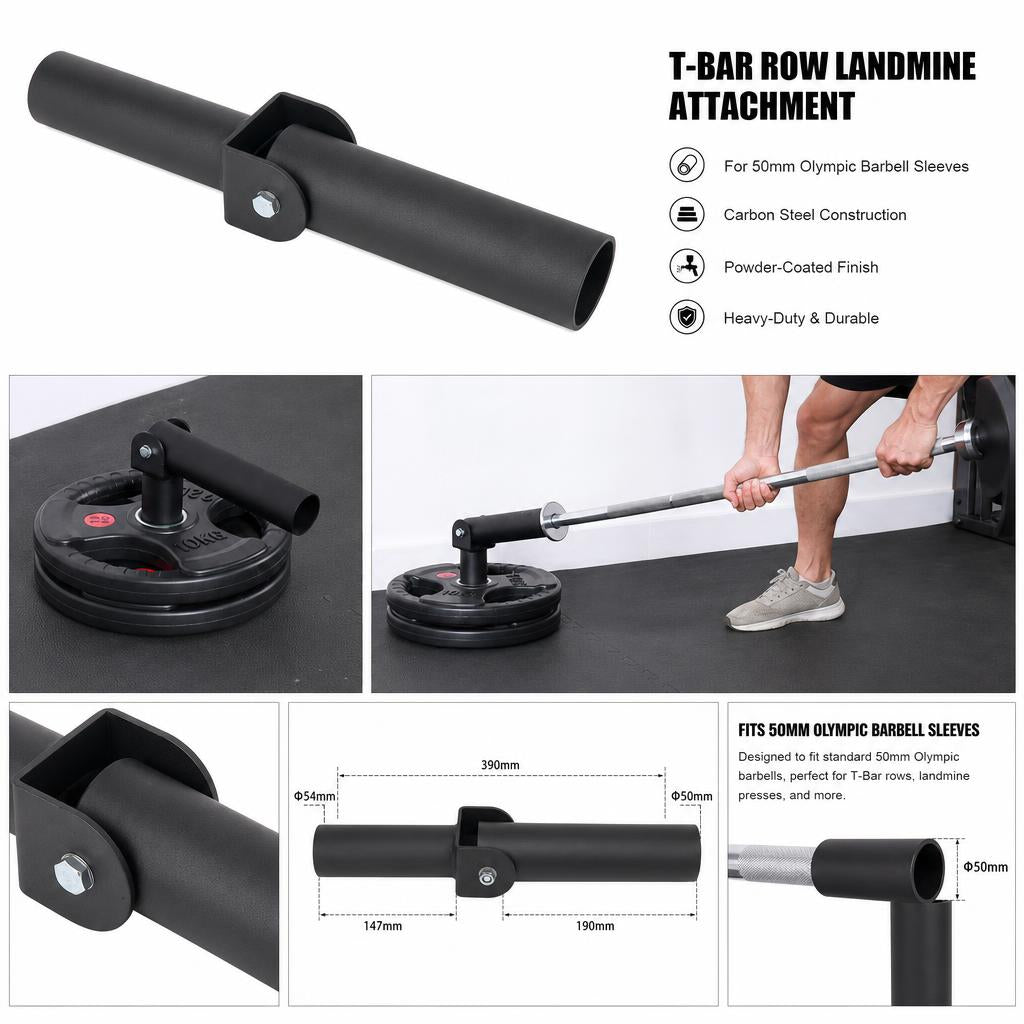 T-Bar Row Landmine Attachment for 50mm Olympic Barbell Sleeves - Black