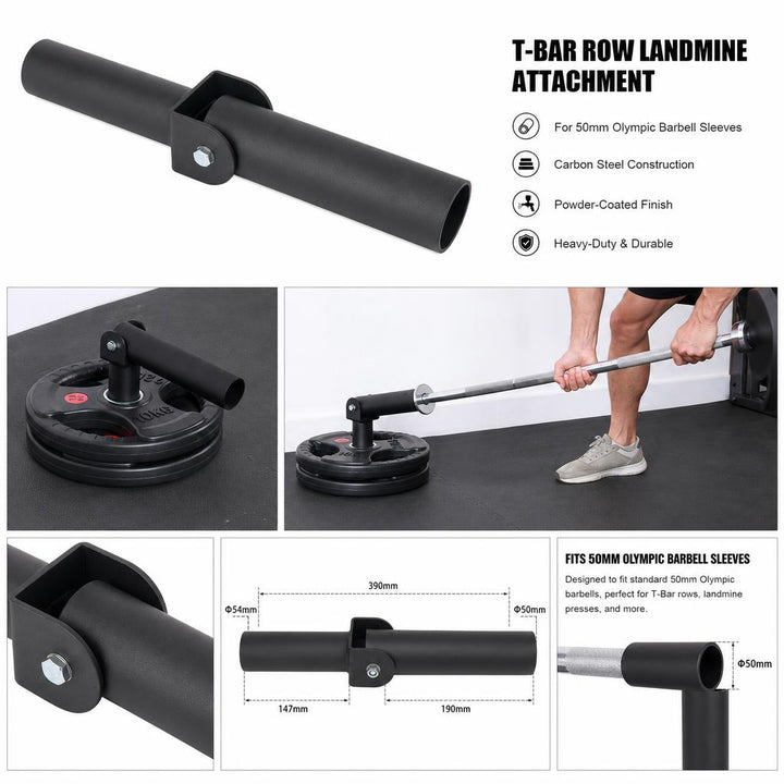 T-Bar Row Landmine Attachment for 50mm Olympic Barbell Sleeves - Black