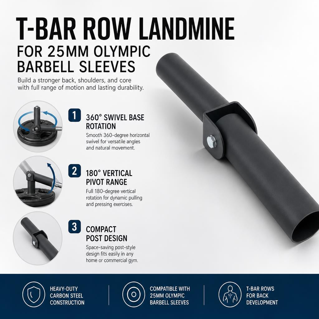 T-Bar Row Landmine Attachment for 25mm Barbell Sleeves - Black Steel