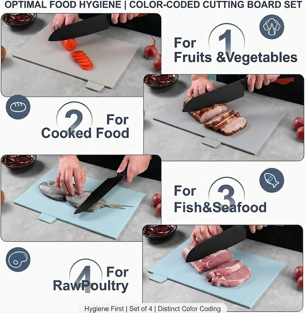 4-in-1 Colour-Coded Cutting Board Set |