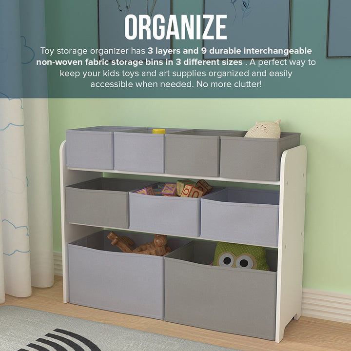 Kids Toy Storage Organizer with 9 Foldable Fabric Bins