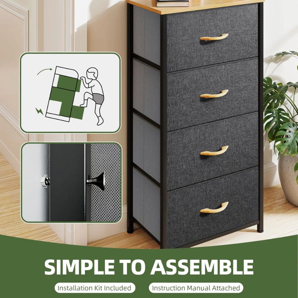 4 Drawers Steel Frame Fabric Storage Chest-Dark Gray