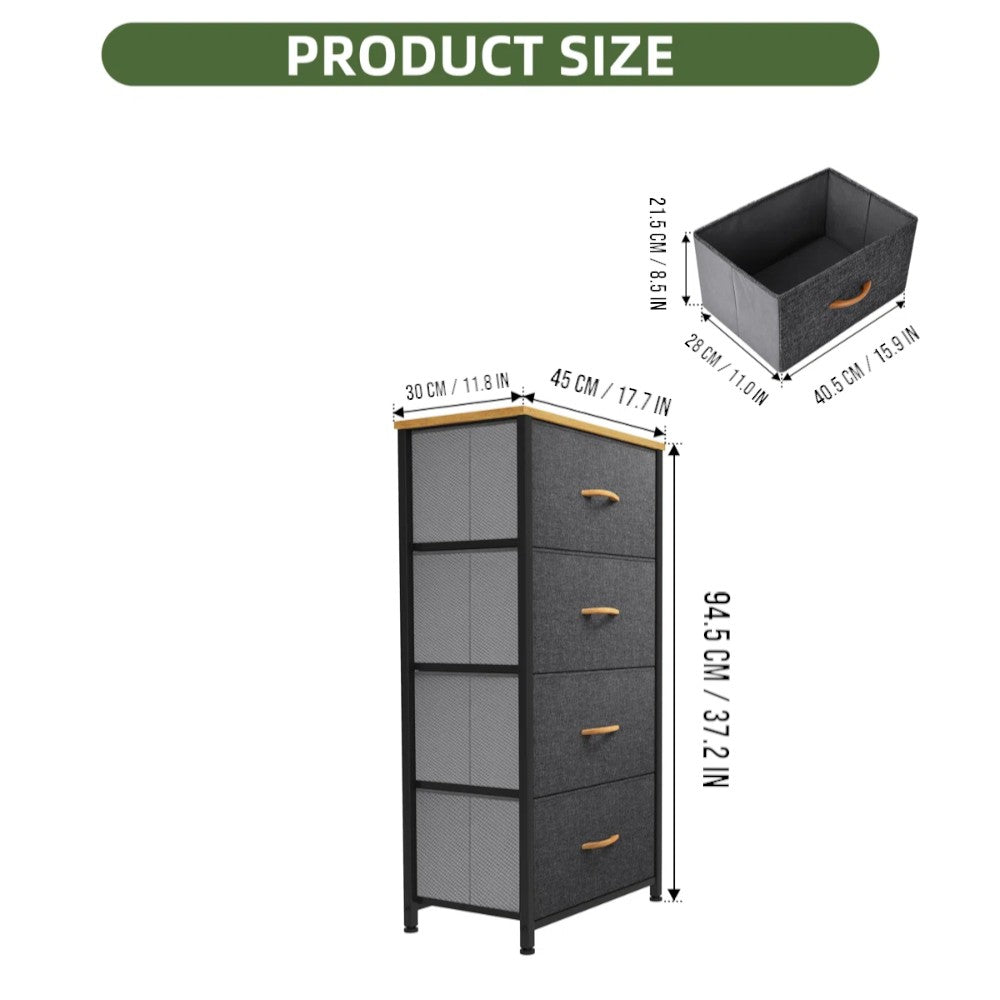 4 Drawers Steel Frame Fabric Storage Chest-Dark Gray