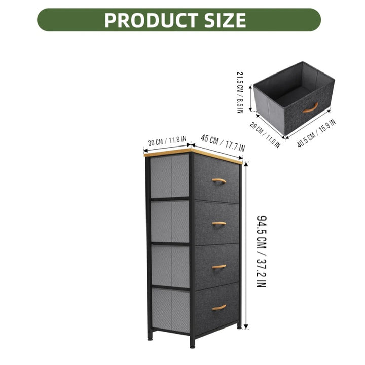 4 Drawers Steel Frame Fabric Storage Chest-Dark Gray
