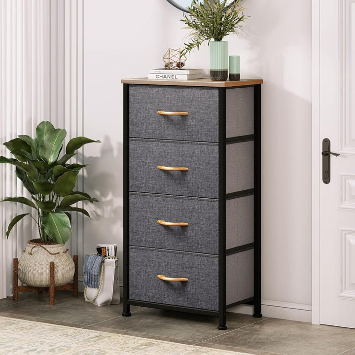 4 Drawers Steel Frame Fabric Storage Chest-Dark Gray