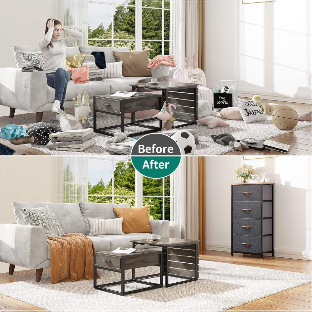 4 Drawers Steel Frame Fabric Storage Chest-Dark Gray