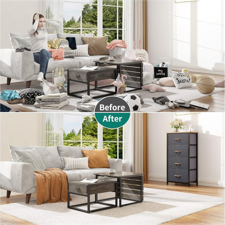 4 Drawers Steel Frame Fabric Storage Chest-Dark Gray