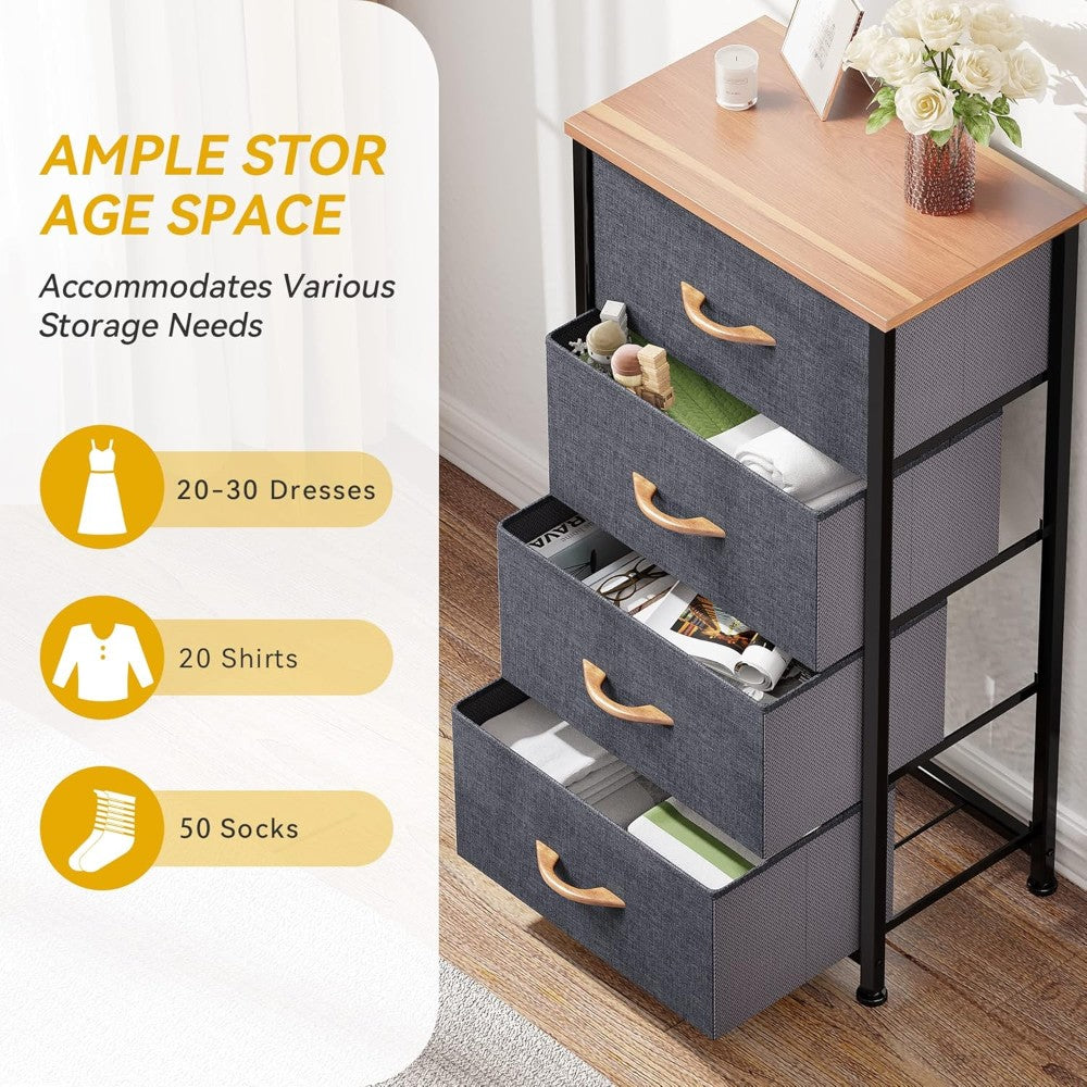 4 Drawers Steel Frame Fabric Storage Chest-Dark Gray