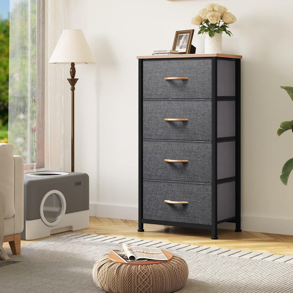 4 Drawers Steel Frame Fabric Storage Chest-Dark Gray