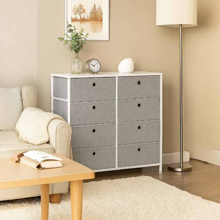 8 Drawers Steel Frame Fabric Storage Chest- Gray