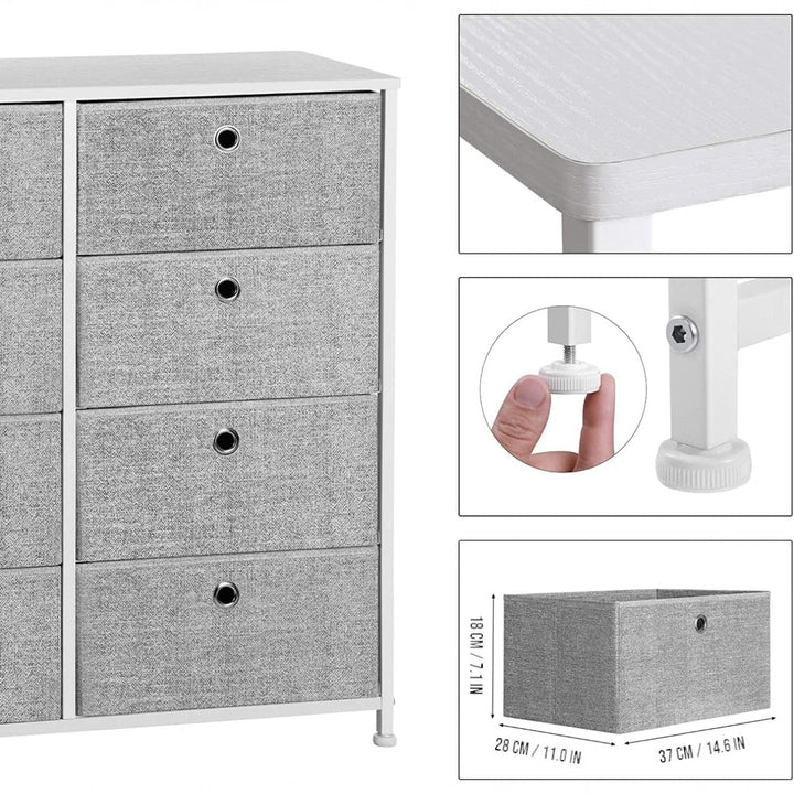 8 Drawers Steel Frame Fabric Storage Chest- Gray