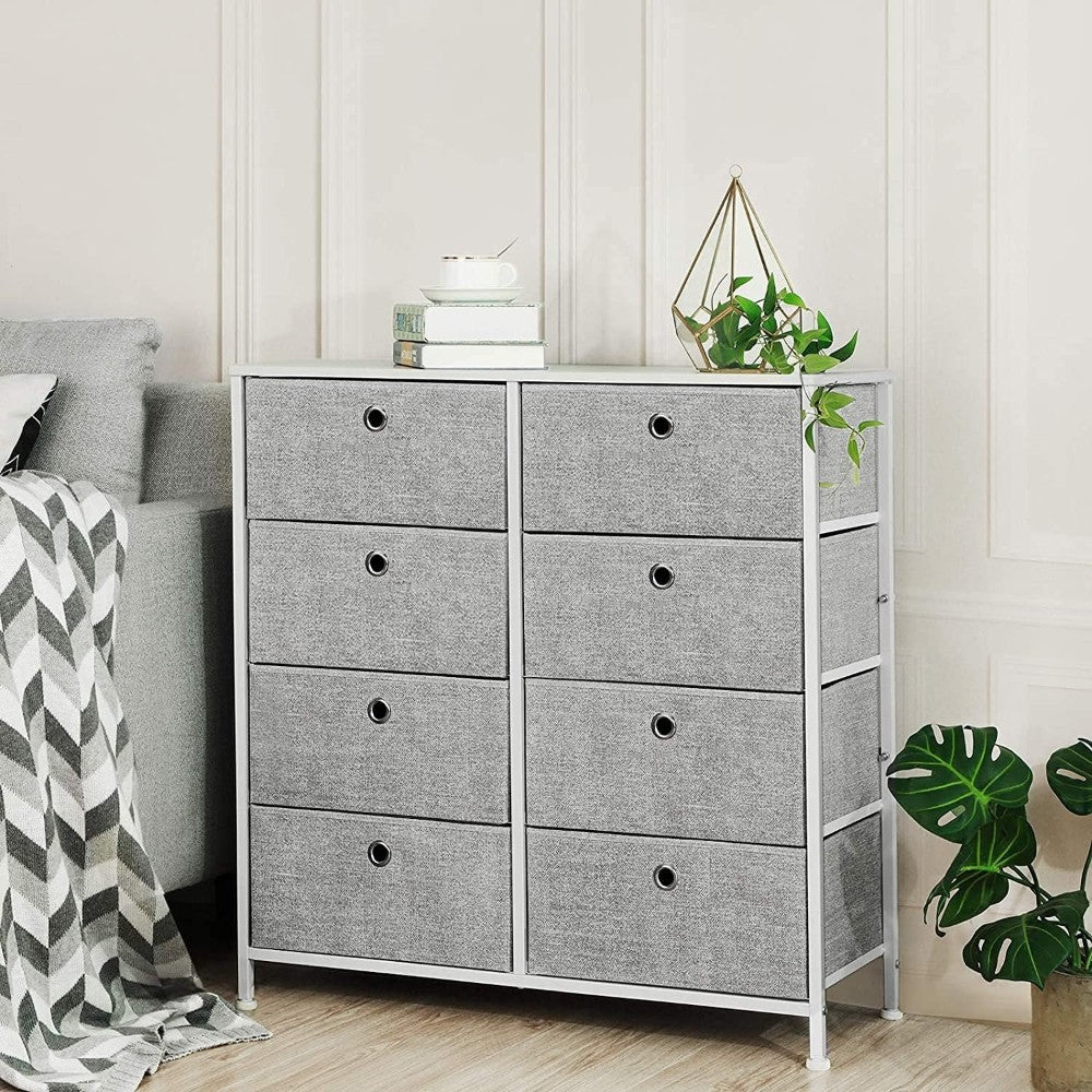 8 Drawers Steel Frame Fabric Storage Chest- Gray