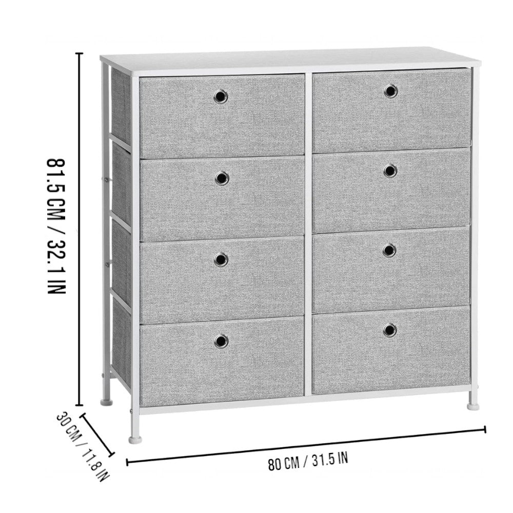 8 Drawers Steel Frame Fabric Storage Chest- Gray