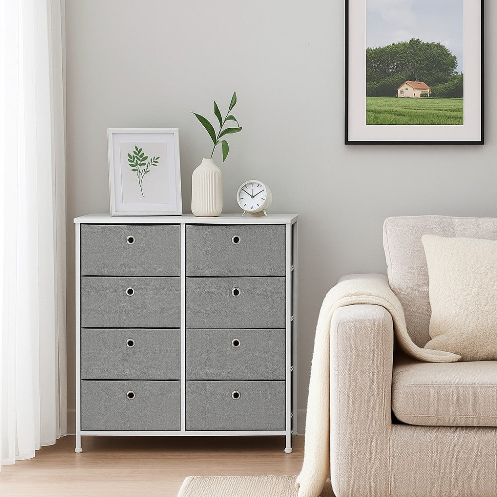 8 Drawers Steel Frame Fabric Storage Chest- Gray