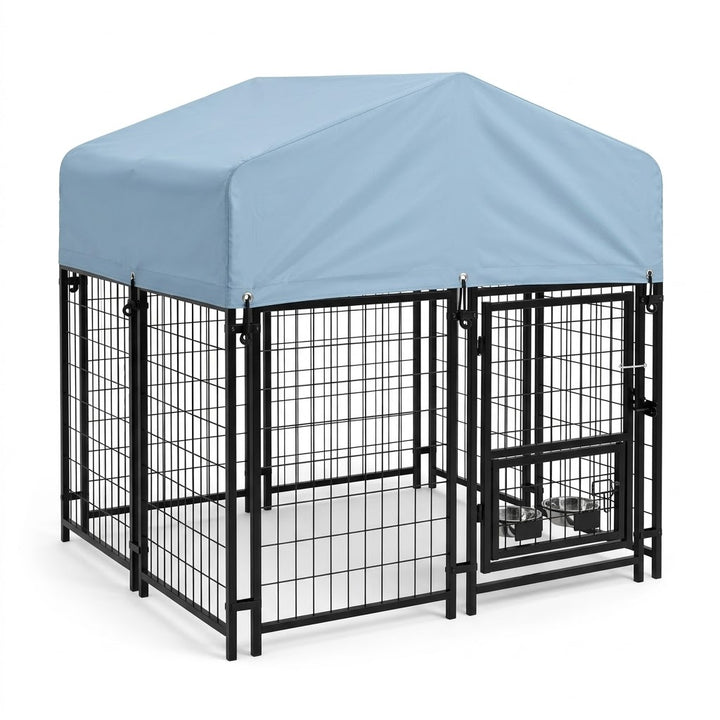 Heavy Duty Outdoor Dog Kennel with Weather Cover & Feeder Bowls - 130cm