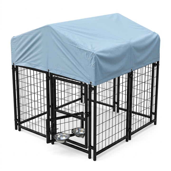 Heavy Duty Outdoor Dog Kennel with Weather Cover & Feeder Bowls - 130cm