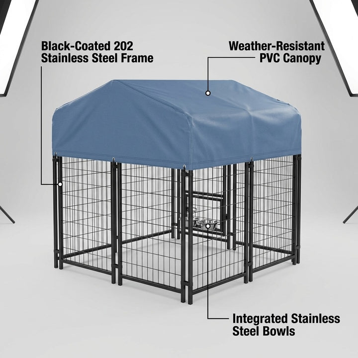 Heavy Duty Outdoor Dog Kennel with Weather Cover & Feeder Bowls - 130cm