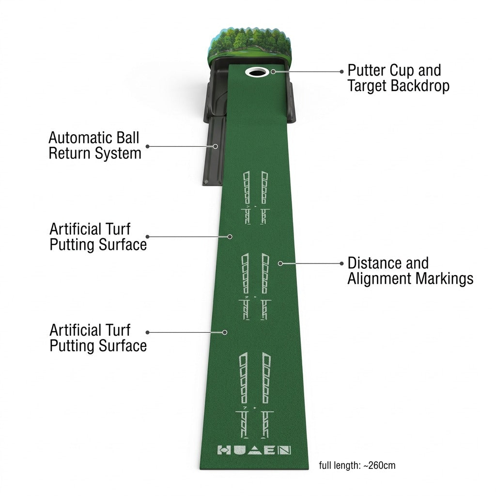 Portable Indoor Golf Putting Mat - 2.6m Training Aid with 3D Arrow Design