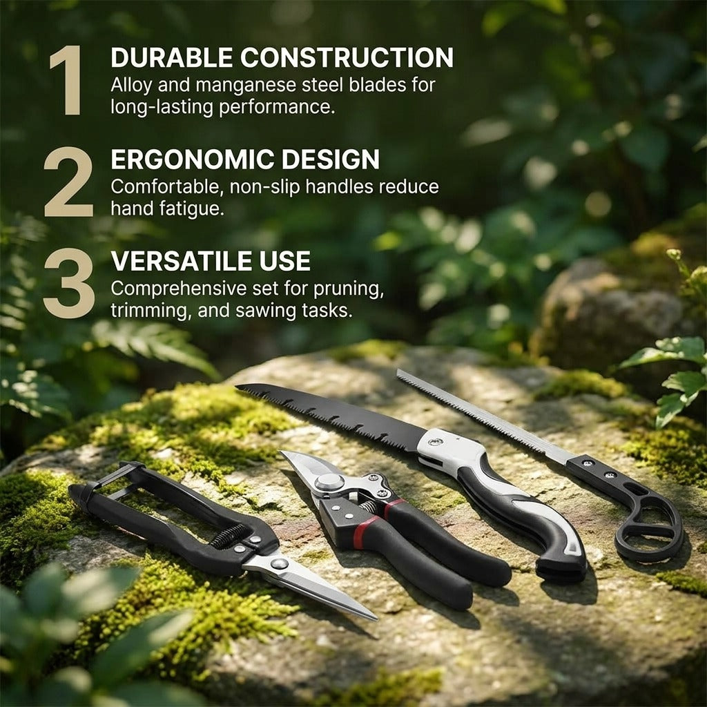 Gardening Tool Set with Alloy Steel Blades & Aluminum Handles _ 5-Piece Pruning Kit