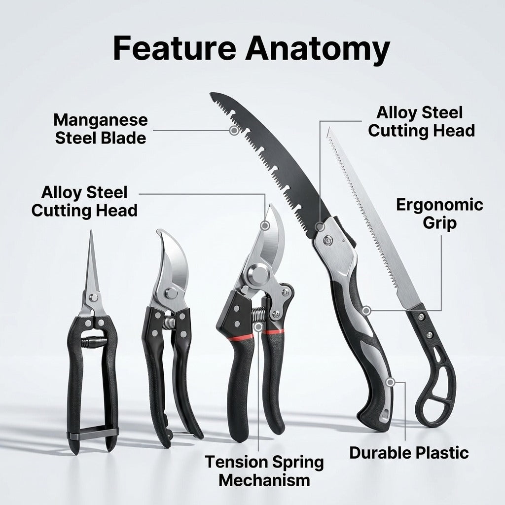 Gardening Tool Set with Alloy Steel Blades & Aluminum Handles _ 5-Piece Pruning Kit