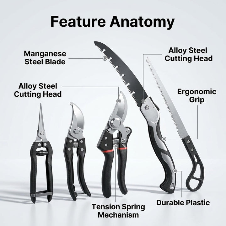 Gardening Tool Set with Alloy Steel Blades & Aluminum Handles _ 5-Piece Pruning Kit