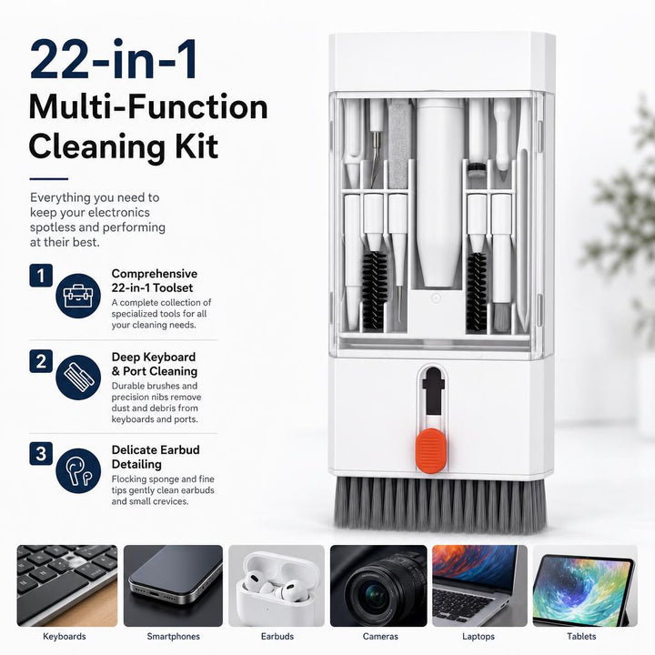 22-in-1 Multi-Function Electronics Cleaning Kit for Keyboard, Camera & Screen