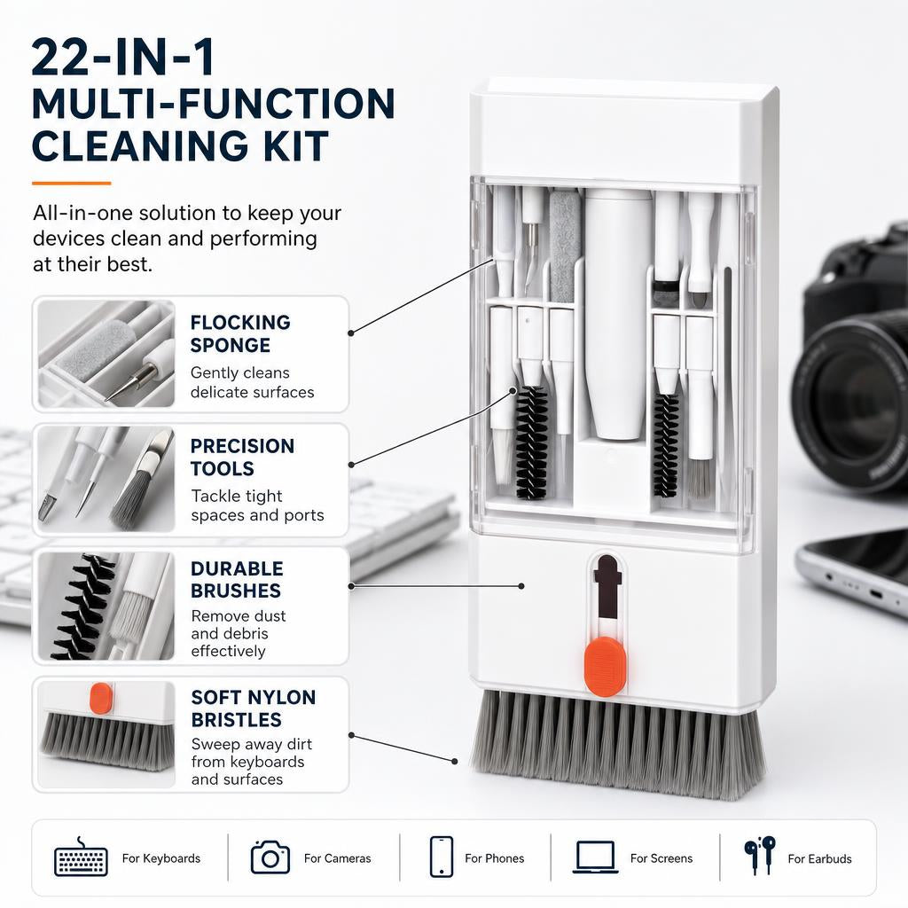 22-in-1 Multi-Function Electronics Cleaning Kit for Keyboard, Camera & Screen