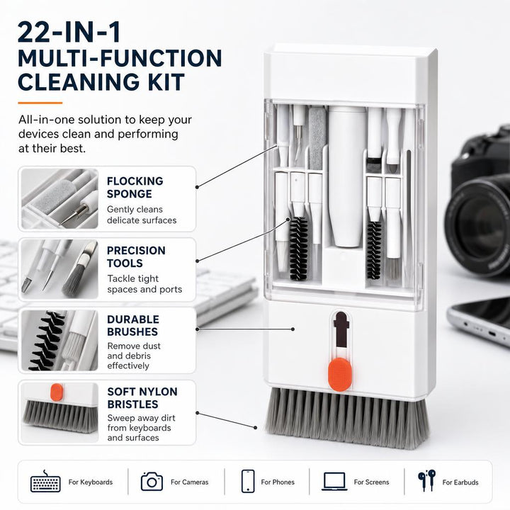 22-in-1 Multi-Function Electronics Cleaning Kit for Keyboard, Camera & Screen