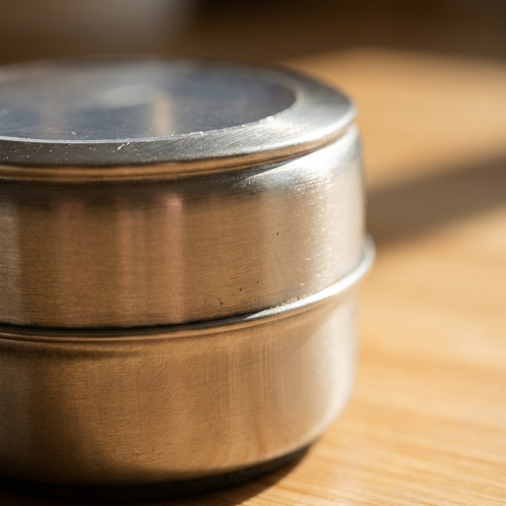 12-Piece Magnetic Stainless Steel Spice Tin Set - Clear Lid Storage Containers