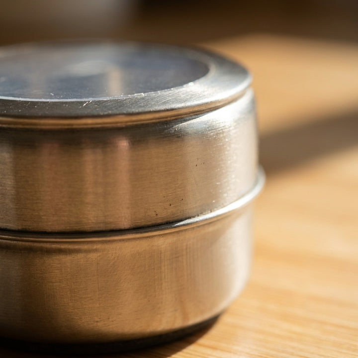 12-Piece Magnetic Stainless Steel Spice Tin Set - Clear Lid Storage Containers