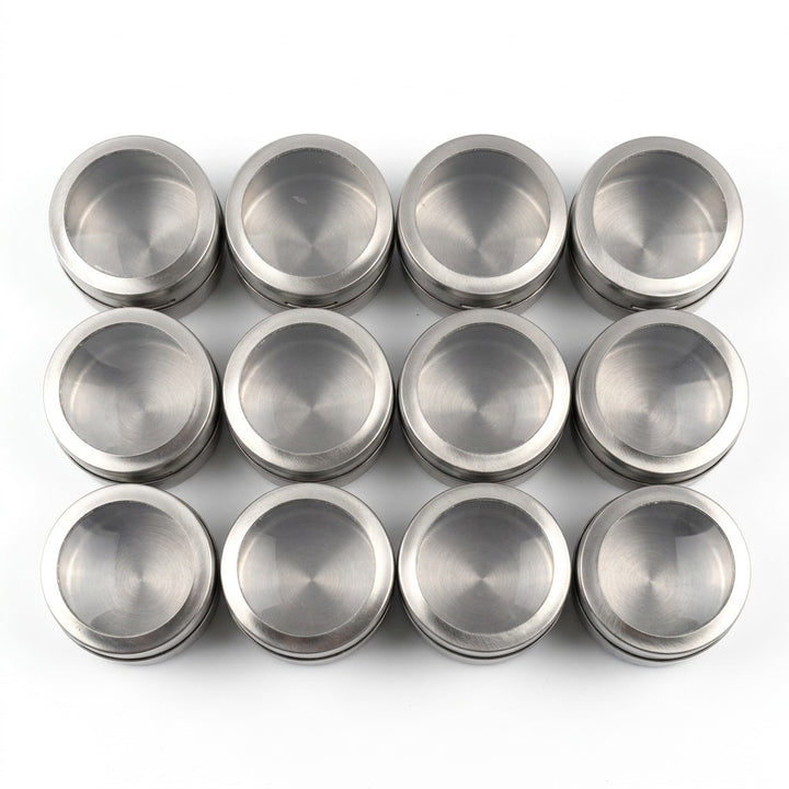 12-Piece Magnetic Stainless Steel Spice Tin Set - Clear Lid Storage Containers