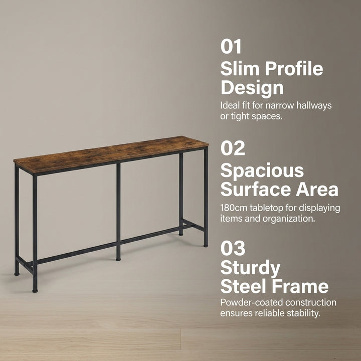 180cm Narrow Console Table - Rustic Brown Slim Hallway Entryway Stand