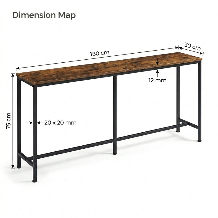180cm Narrow Console Table - Rustic Brown Slim Hallway Entryway Stand