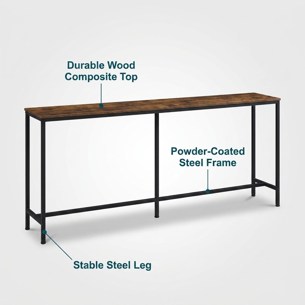 180cm Narrow Console Table - Rustic Brown Slim Hallway Entryway Stand