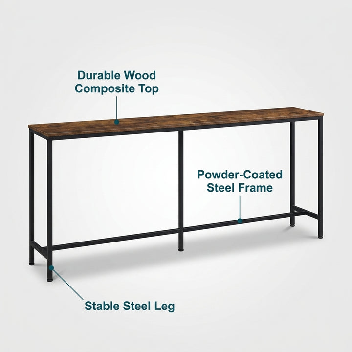 180cm Narrow Console Table - Rustic Brown Slim Hallway Entryway Stand