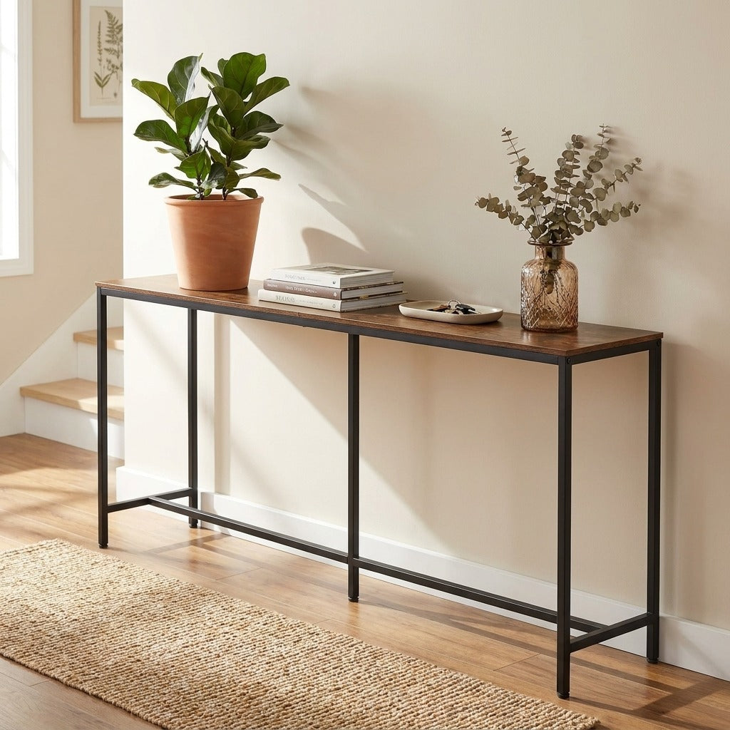 180cm Narrow Console Table - Rustic Brown Slim Hallway Entryway Stand