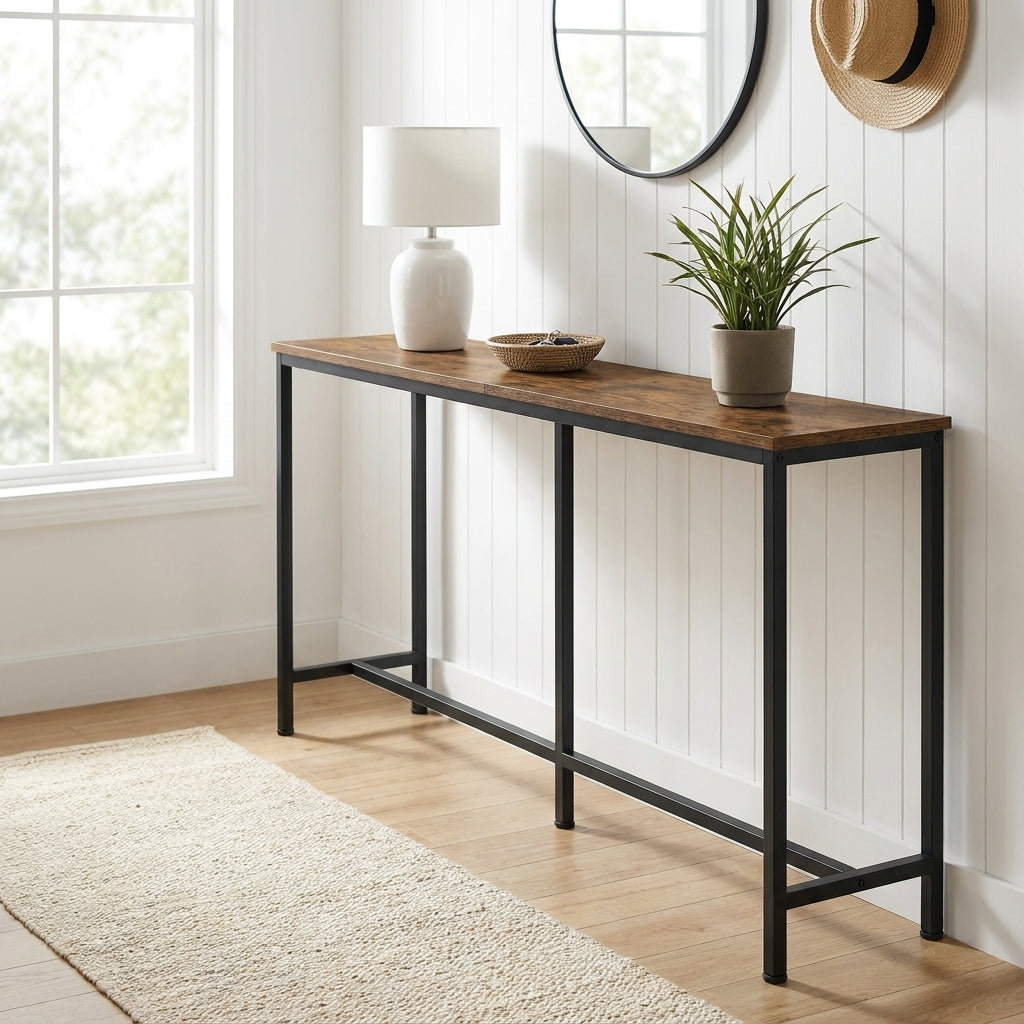 180cm Narrow Console Table - Rustic Brown Slim Hallway Entryway Stand