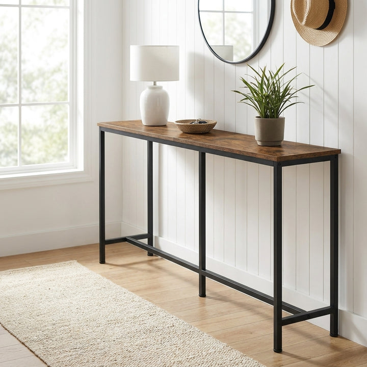 180cm Narrow Console Table - Rustic Brown Slim Hallway Entryway Stand