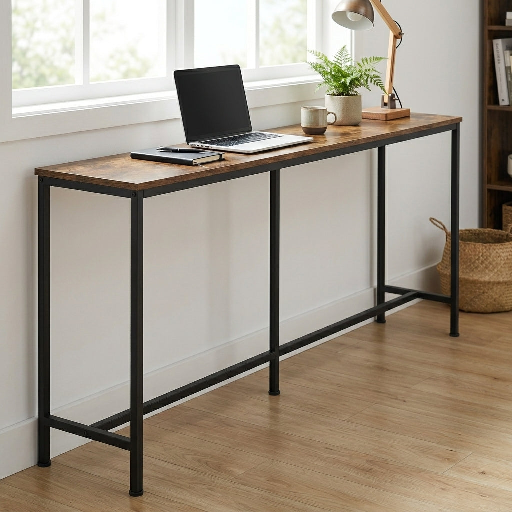 180cm Narrow Console Table - Rustic Brown Slim Hallway Entryway Stand