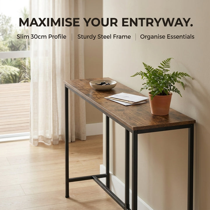 Narrow Console Table 140cm Rustic Brown Entryway Hallway Table