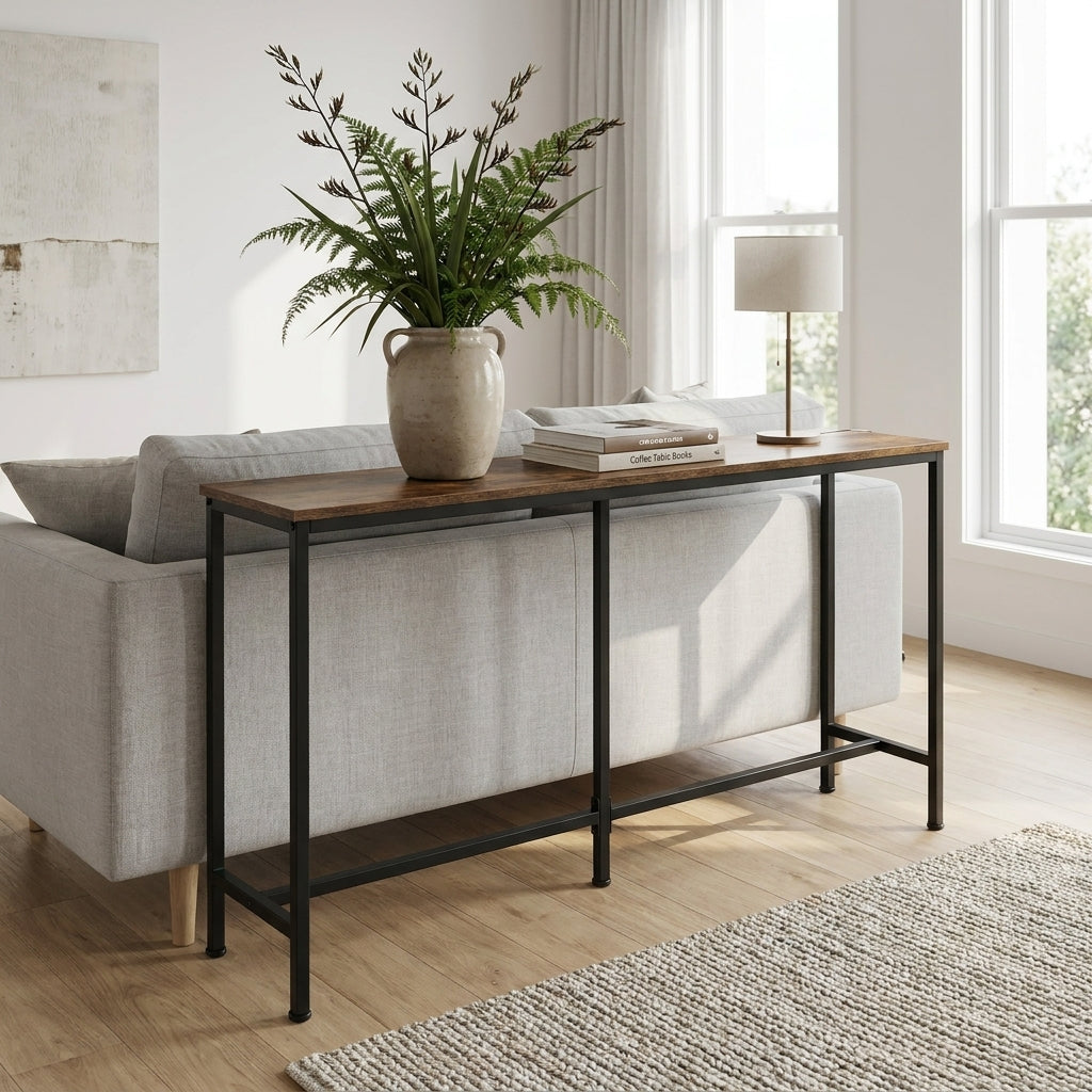 Narrow Console Table 140cm Rustic Brown Entryway Hallway Table