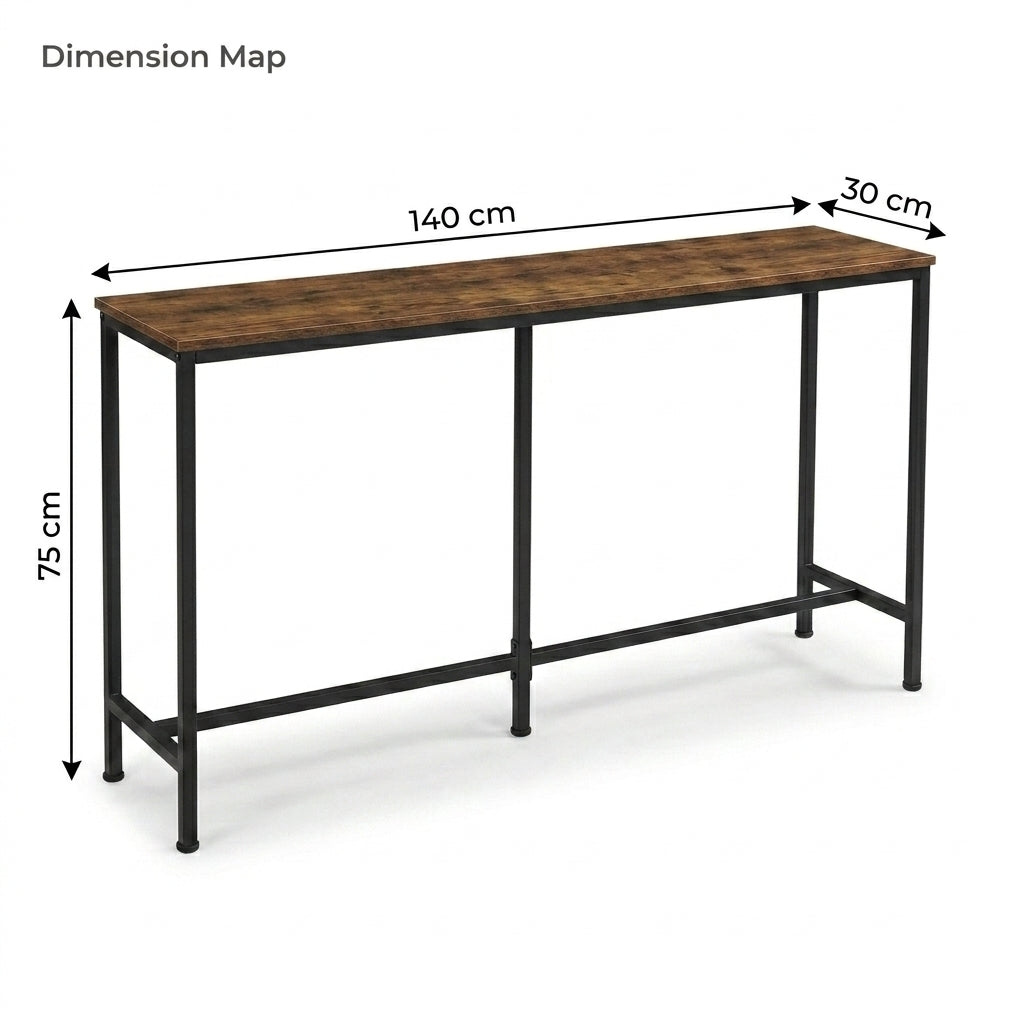 Narrow Console Table 140cm Rustic Brown Entryway Hallway Table