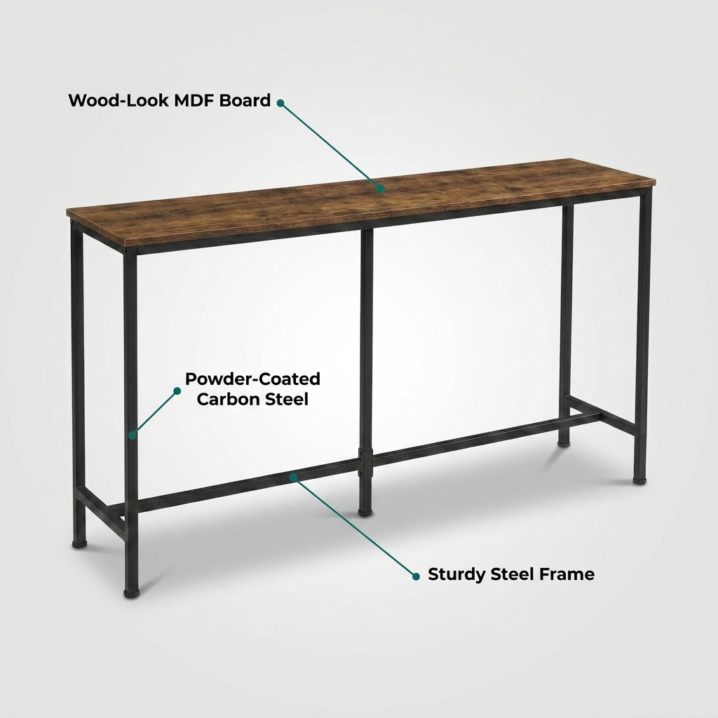 Narrow Console Table 140cm Rustic Brown Entryway Hallway Table