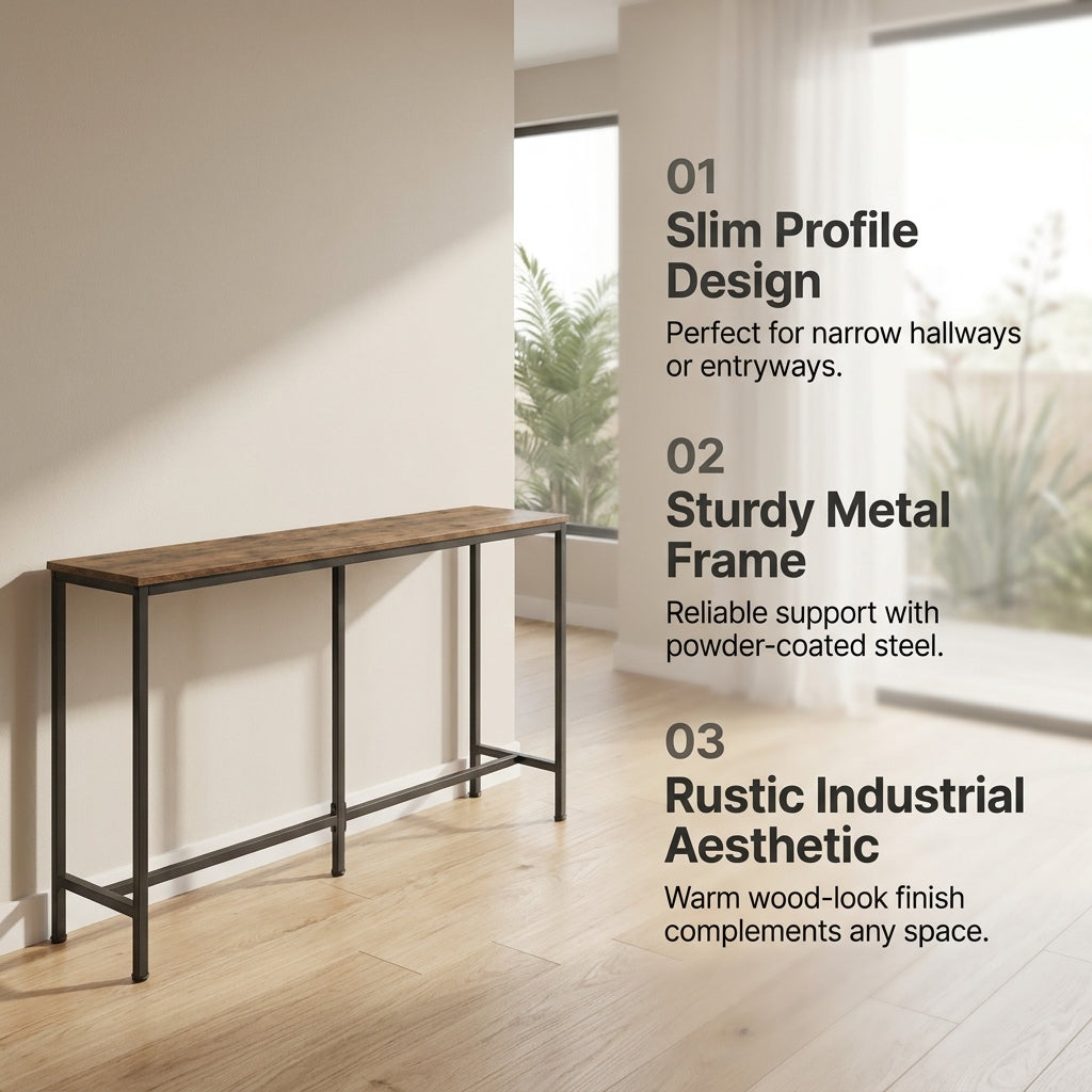Narrow Console Table 140cm Rustic Brown Entryway Hallway Table