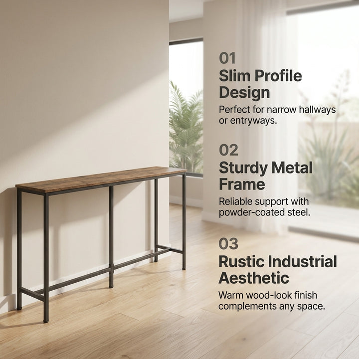 Narrow Console Table 140cm Rustic Brown Entryway Hallway Table