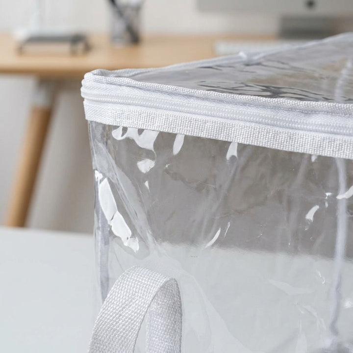 2-Pack Large Clear PVC Office Storage Bags with Reinforced Handles - Cream White