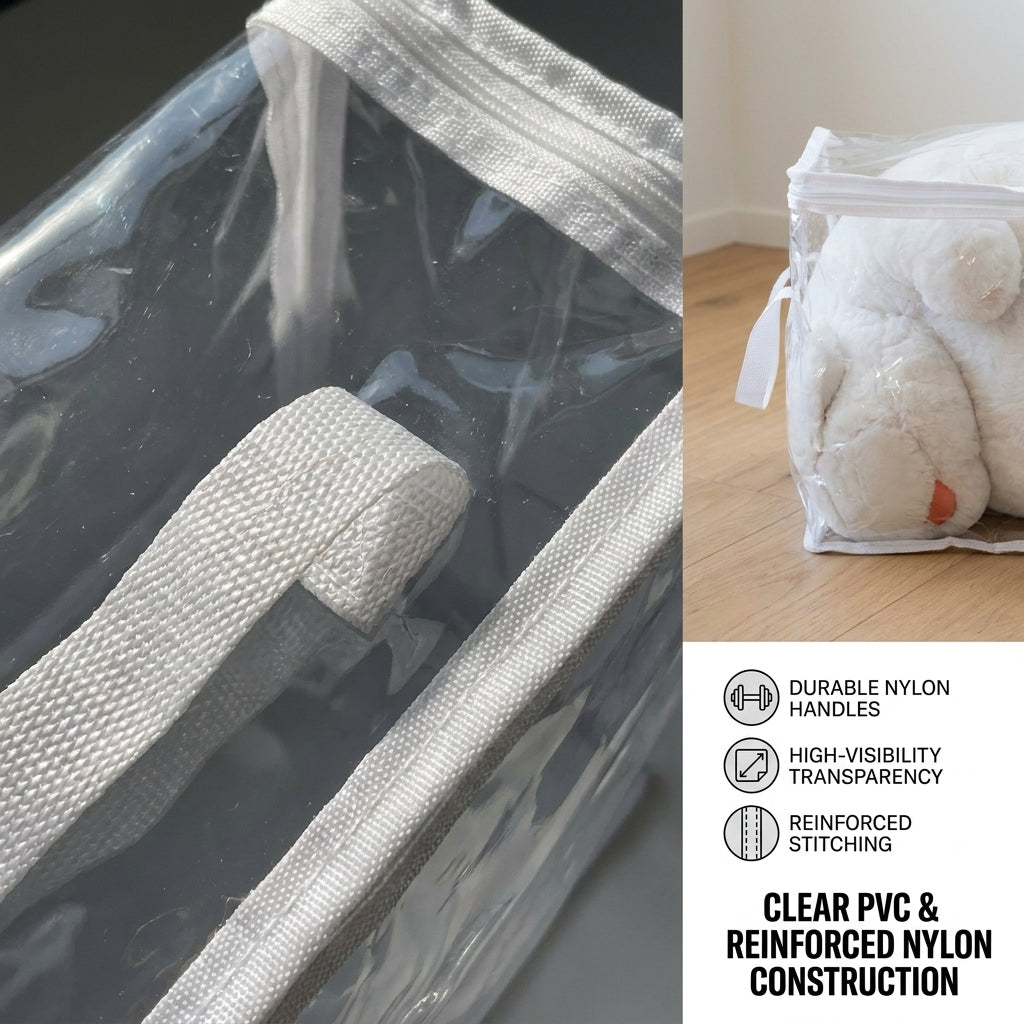 2-Pack Large Clear PVC Office Storage Bags with Reinforced Handles - Cream White