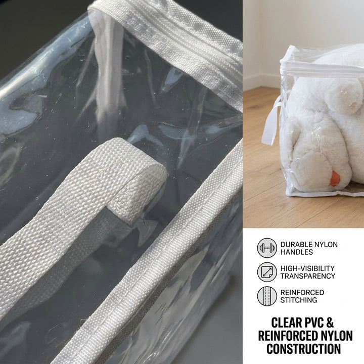 2-Pack Large Clear PVC Office Storage Bags with Reinforced Handles - Cream White