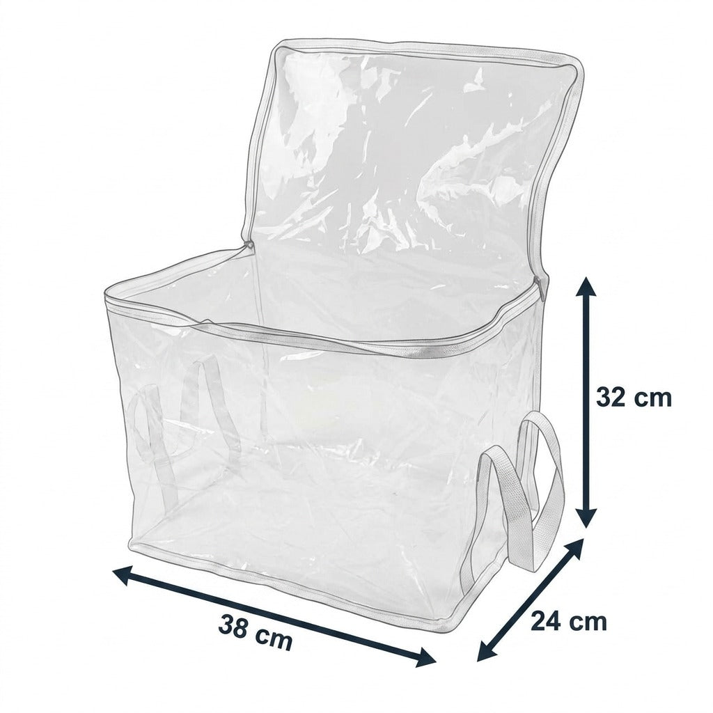 2-Pack Large Clear PVC Office Storage Bags with Reinforced Handles - Cream White